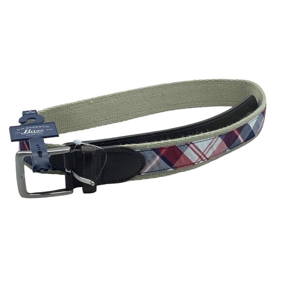 G.H. Bass & Co. Belt Men Size Small Waist 28-34" Plaid Fabric NWT Faux Leather - Picture 1 of 9